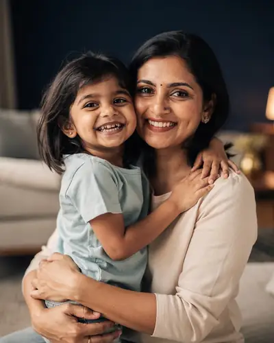 A young child hugging her mother and smiling, an illustrative picture