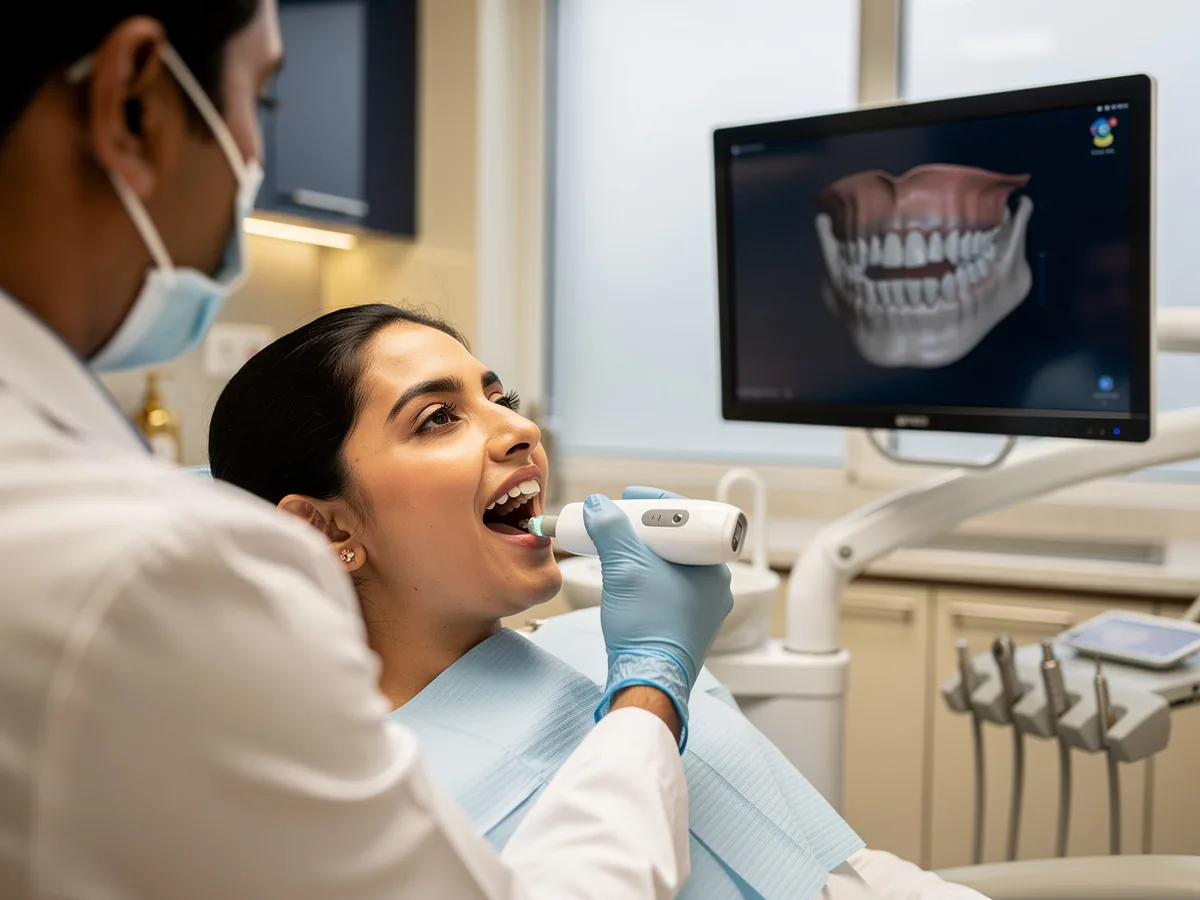 Illustrative picture: a dentist scanning a patient's teeth with an intraoral scanner