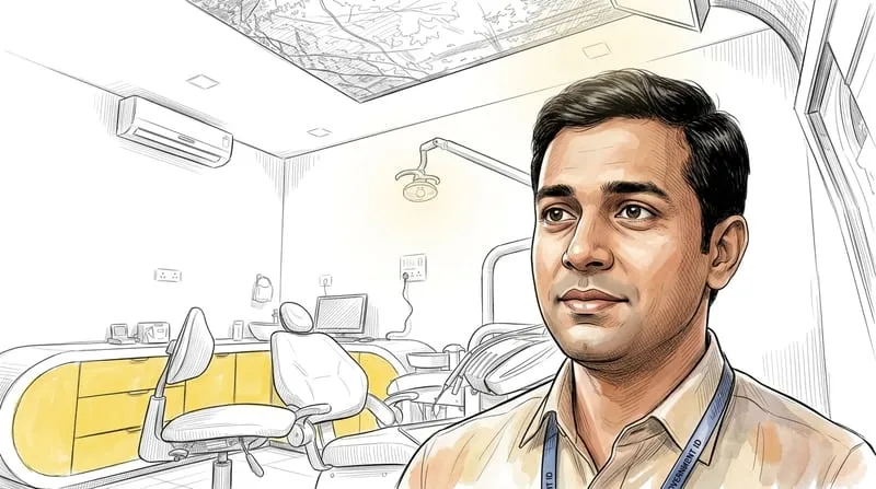 Illustrated patient experience sketch for oral health treatment at Smile Gallery Bhopal