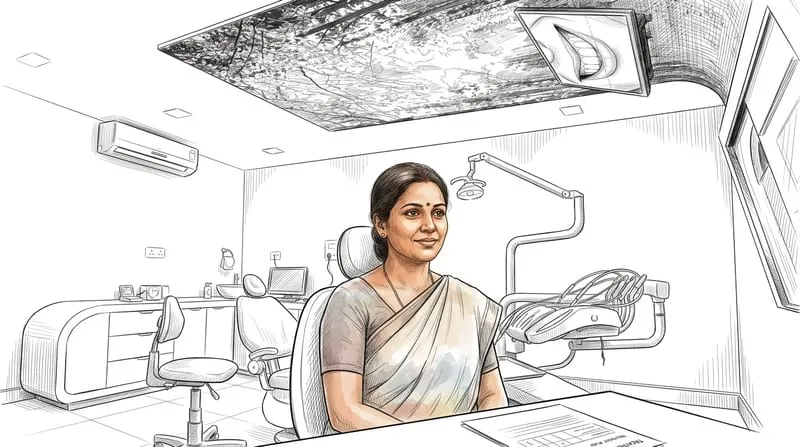 Illustrated patient experience sketch for dentist in bhopal treatment at Smile Gallery Bhopal