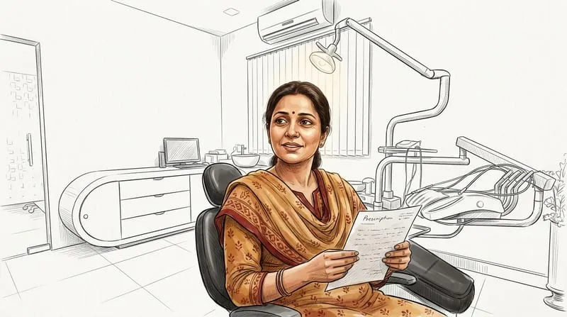 Illustrated patient experience sketch for dental health treatment at Smile Gallery Bhopal