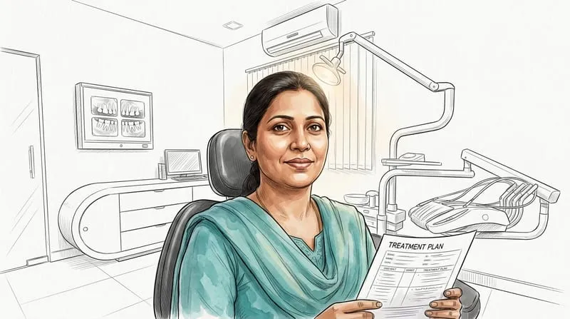 Illustrated patient experience sketch for dental implants treatment at Smile Gallery Bhopal