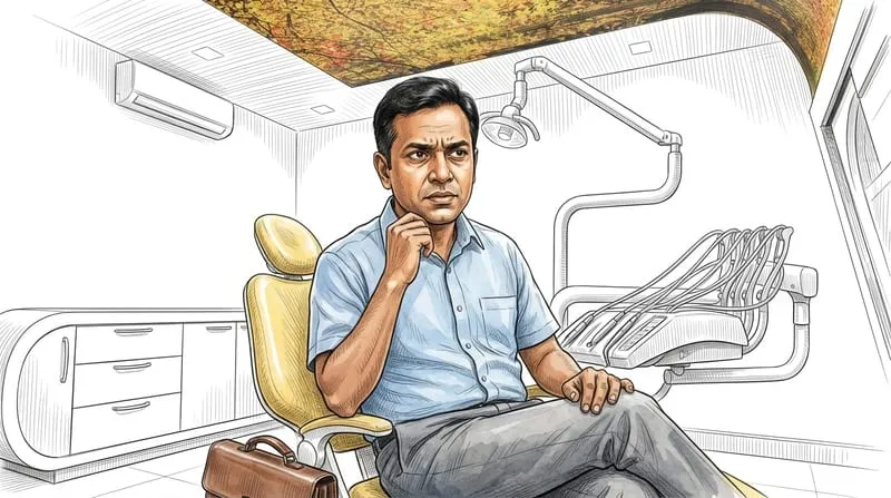 Illustrated patient experience sketch for dentist in bhopal treatment at Smile Gallery Bhopal