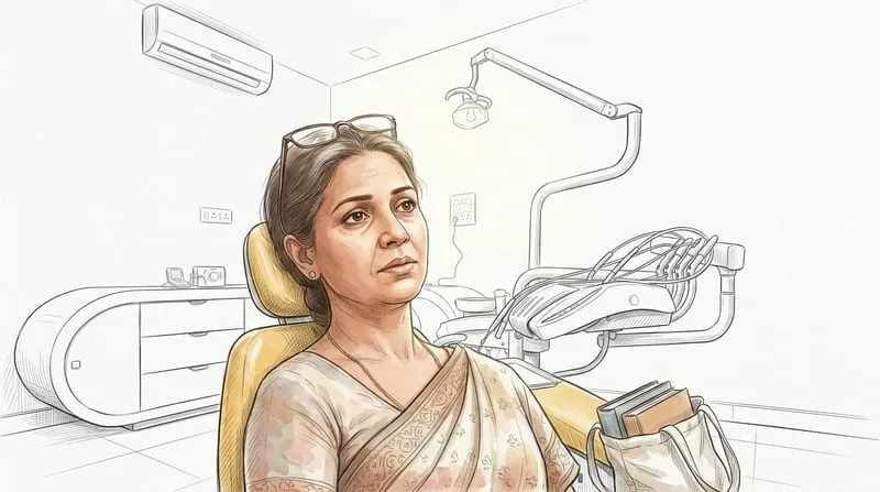 Illustrated patient experience sketch for dental health treatment at Smile Gallery Bhopal