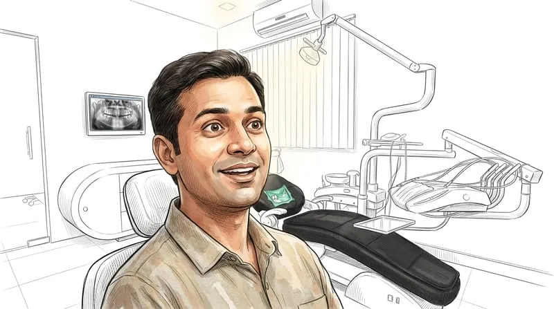Illustrated patient experience sketch for root canal treatment at Smile Gallery Bhopal