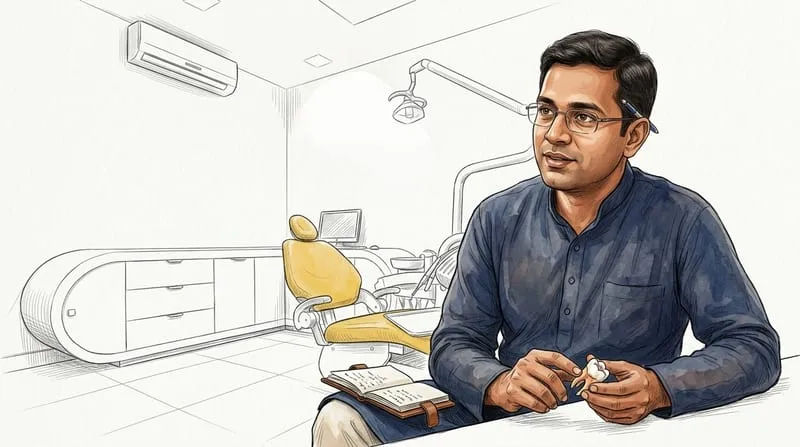 Illustrated patient experience sketch for dentist in bhopal treatment at Smile Gallery Bhopal