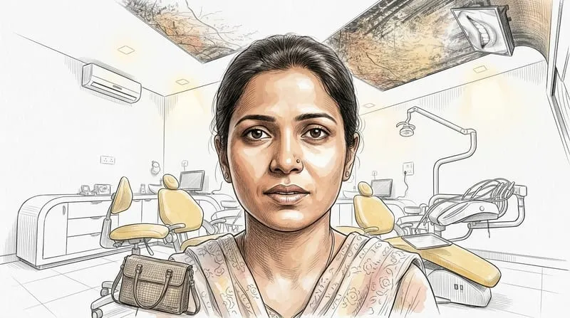Illustrated patient experience sketch for oral health treatment at Smile Gallery Bhopal