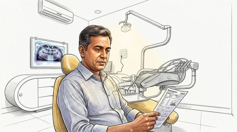 Illustrated patient experience sketch for oral health treatment at Smile Gallery Bhopal