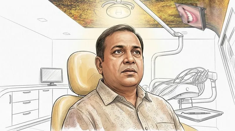 Illustrated patient experience sketch for teeth cleaning treatment at Smile Gallery Bhopal