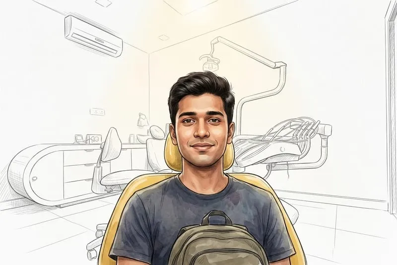 Illustrated patient experience sketch for gum treatment treatment at Smile Gallery Bhopal