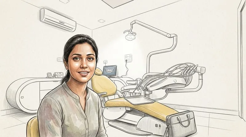 Illustrated patient experience sketch for smile makeover treatment at Smile Gallery Bhopal