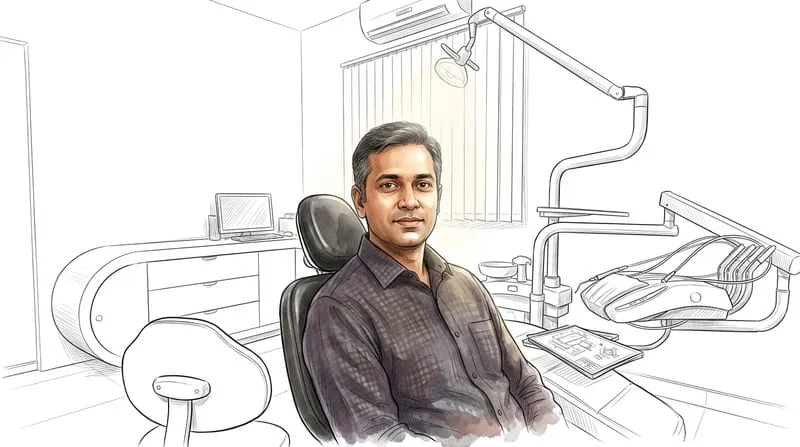 Illustrated patient experience sketch for dental implants treatment at Smile Gallery Bhopal
