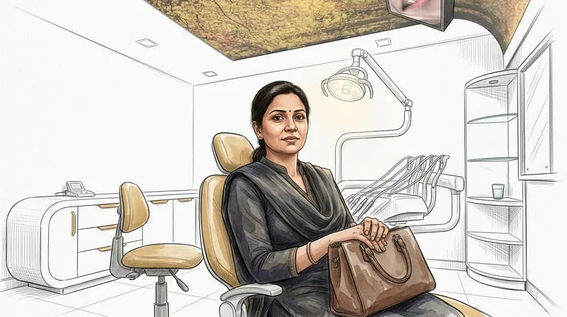 Illustrated patient experience sketch for teeth cleaning treatment at Smile Gallery Bhopal