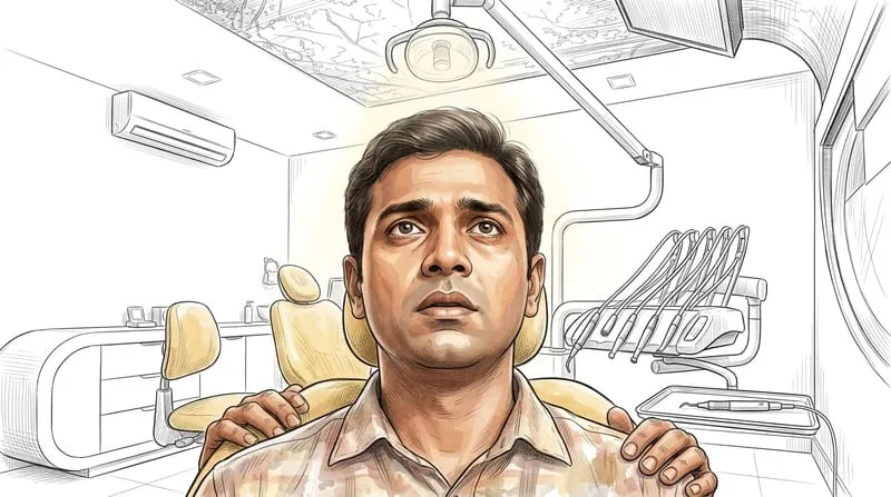 Illustrated patient experience sketch for teeth cleaning treatment at Smile Gallery Bhopal