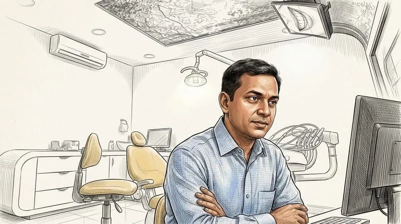 Illustrated patient experience sketch for dentist in bhopal treatment at Smile Gallery Bhopal