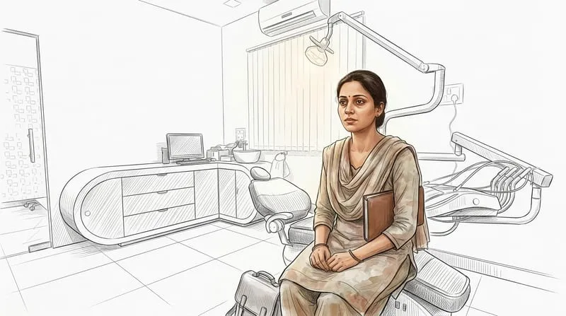 Illustrated patient experience sketch for mouth ulcers treatment at Smile Gallery Bhopal