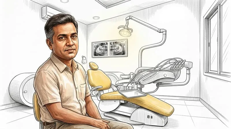 Illustrated patient experience sketch for full mouth rehabilitation treatment at Smile Gallery Bhopal