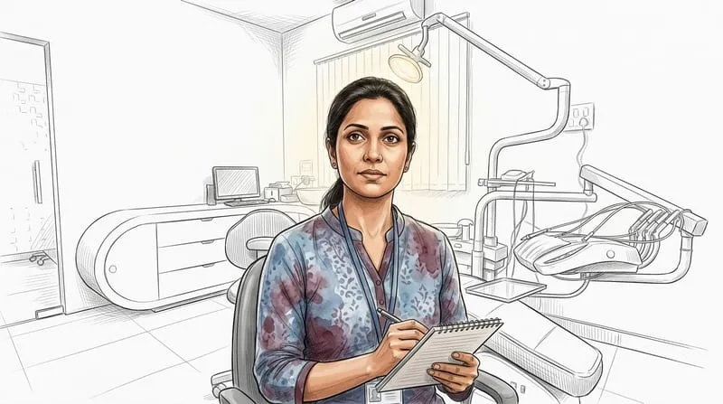 Illustrated patient experience sketch for dentist in bhopal treatment at Smile Gallery Bhopal