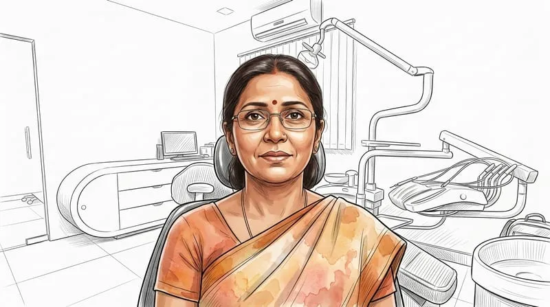 Illustrated patient experience sketch for oral health treatment at Smile Gallery Bhopal