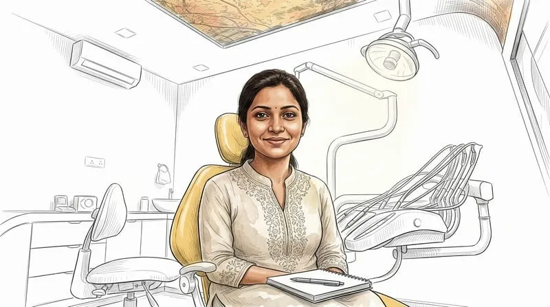 Illustrated patient experience sketch for smile designing treatment at Smile Gallery Bhopal