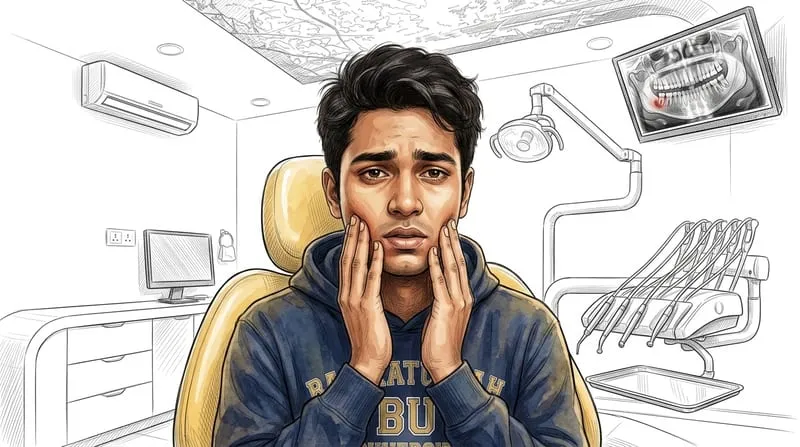 Illustrated patient experience sketch for tooth extraction treatment at Smile Gallery Bhopal