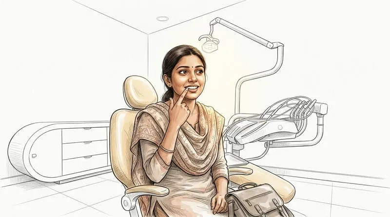 Illustrated patient experience sketch for teeth whitening treatment at Smile Gallery Bhopal